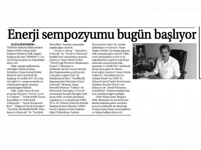 ENERJİ SEMPOZYUMU BUGÜN BAŞLIYOR (İLK HABER)