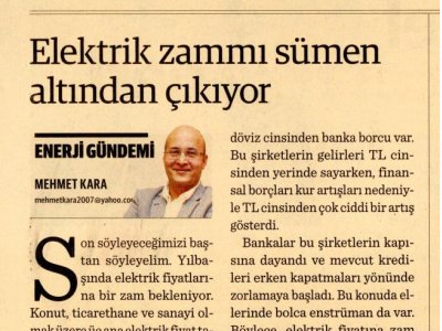 ELEKTRİK ZAMMI SÜMEN ALTINDAN ÇIKIYOR (MEHMET KARA- DÜNYA)