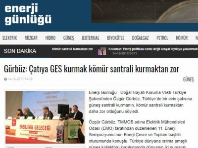 GÜRBÜZ: ÇATIYA GES KURMAK KÖMÜR SANTRALİ KURMAKTAN ZOR (ENERJİGUNLUGU.NET)