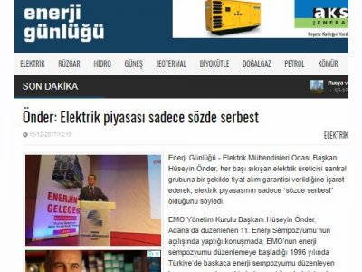 ÖNDER: ELEKTRİK PİYASASI SADECE SÖZDE SERBEST (ENERJİGUNLUGU.NET)