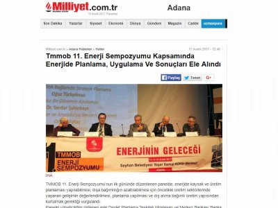TMMOB 11. ENERJİ SEMPOZYUMU KAPSAMINDA ENERJİDE PLANLAMA, UYGULAMA VE SONUÇLARI ELE ALINDI (MİLLİYET.COM.TR)