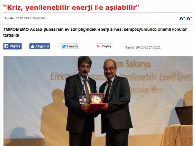 “KRİZ, YENİLENEBİLİR ENERJİ İLE AŞILABİLİR”(ADANAAHABER.COM)