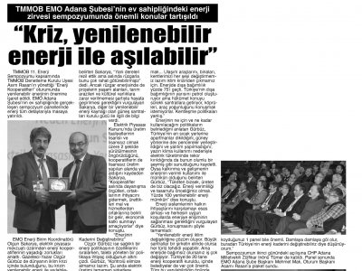 KRİZ, YENİLENEBİLİR ENERJİ İLE AŞILABİLİR (BİZİM ADANA)