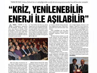 KRİZ, YENİLENEBİLİR ENERJİ İLE AŞILABİLİR (EGEMEN)