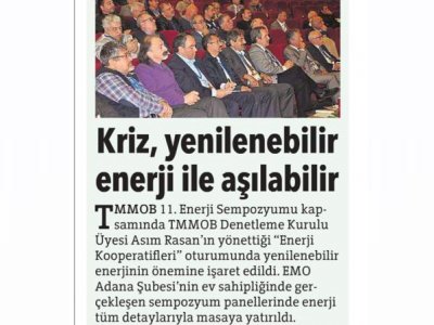 KRİZ, YENİLENEBİLİR ENERJİ İLE AŞILABİLİR (HÜRRİYET ADANA ÇUKUROVA)