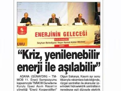 `KRİZ, YENİLENEBİLİR ENERJİ İLE AŞILABİLİR` (GÜNAYDIN ADANA)