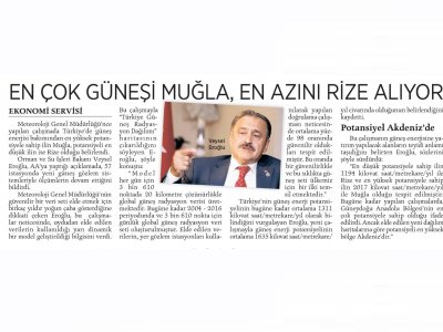 EN ÇOK GÜNEŞİ MUĞLA, EN AZINI RİZE ALIYOR (MİLLİYET)