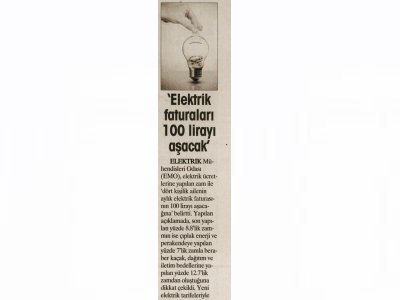 `ELEKTRİK FATURALARI 100 LİRAYI AŞACAK` (YURT GAZETESİ)