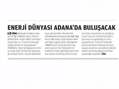 ENERJİ DÜNYASI ADANA`DA BULUŞACAK (YENİ DEVİR)