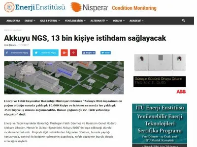 AKKUYU NGS, 13 BİN KİŞİYE İSTİHDAM SAĞLAYACAK (ENERJİENSTİTUSU.COM)