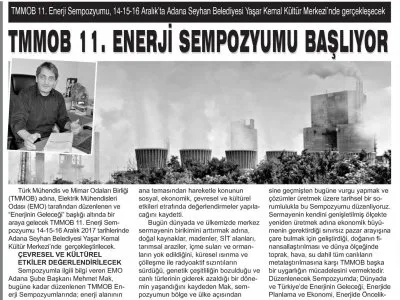 TMMOB 11. ENERJİ SEMPOZYUMU BAŞLIYOR (YENİ ADANA)