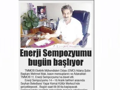 ENERJİ SEMPOZYUMU BUGÜN BAŞLIYOR (ÇUKOROVA PRESS)
