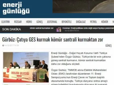 GÜRBÜZ: ÇATIYA GES KURMAK KÖMÜR SANTRALİ KURMAKTAN ZOR (ENERJİGUNLUGU.NET)