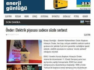 ÖNDER: ELEKTRİK PİYASASI SADECE SÖZDE SERBEST (ENERJİGUNLUGU.NET)