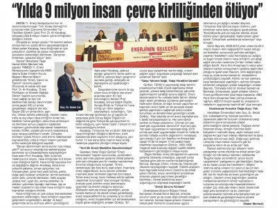 “YILDA 9 MİLYON İNSAN ÇEVRE KİRLİLİĞİNDEN ÖLÜYOR” (ÇUKUROVA PRESS)