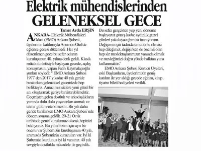 ELEKTRİK MÜHENDİSLERİNDEN GELENEKSEL GECE (ANAYURT GAZETESİ, 20.12.2017)