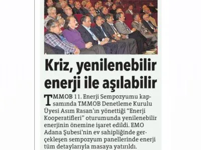 KRİZ, YENİLENEBİLİR ENERJİ İLE AŞILABİLİR (HÜRRİYET ADANA ÇUKUROVA)