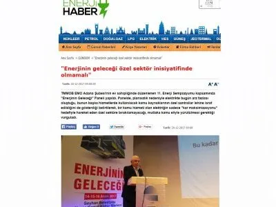 `ENERJİNİN GELECEĞİ ÖZEL SEKTÖR İNİSİYATİFİNDE OLMAMALI` (ENERJİHABER.COM)