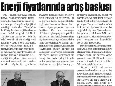 ENERJİ FİYATLARINDA ARTIŞ BASKISI (KENT)