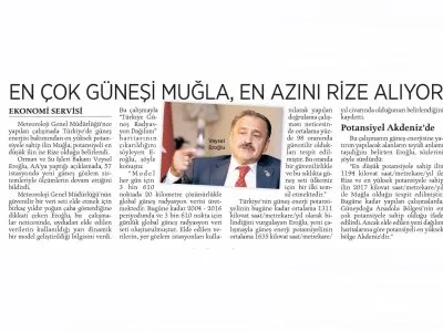 EN ÇOK GÜNEŞİ MUĞLA, EN AZINI RİZE ALIYOR (MİLLİYET)