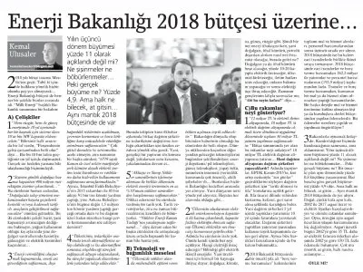 ENERJİ BAKANLIĞI 2018 BÜTÇESİ ÜZERİNE…(KEMAL ULUSALER-BİRGÜN)