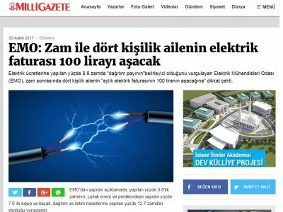 EMO: ZAM İLE DÖRT KİŞİLİK AİLENİN ELEKTRİK FATURASI 100 LİRAYI AŞACAK (MİLLİGAZETE.COM.TR)
