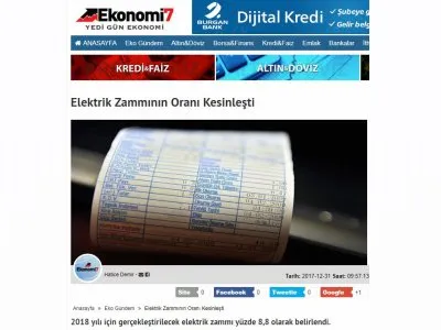 ELEKTRİK ZAMMININ ORANI KESİNLEŞTİ (EKONOMİ7.COM)