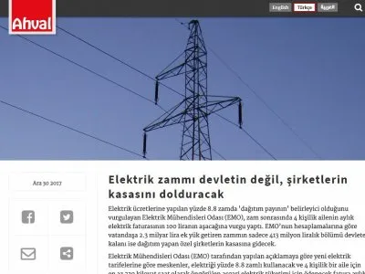 ELEKTRİK ZAMMI DEVLETİN DEĞİL, ŞİRKETLERİN KASASINI DOLDURACAK (AHVALNEWS.COM)