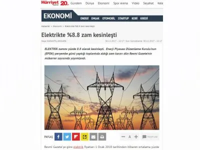 ELEKTRİKTE %8.8 ZAM KESİNLEŞTİ (HURRİYET.COM.TR)