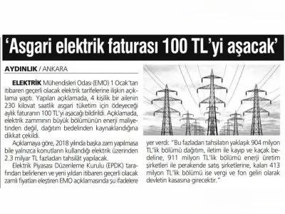 `ASGARİ ELEKTRİK FATURASI 100 TL`Yİ AŞACAK` (AYDINLIK)