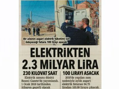 ELEKTRİKTEN 2.3 MİLYAR LİRA (POSTA)