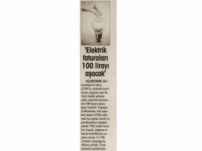 `ELEKTRİK FATURALARI 100 LİRAYI AŞACAK` (YURT GAZETESİ)
