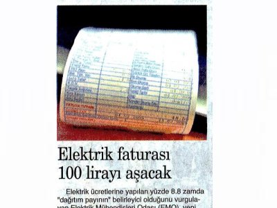 ELEKTRİK FATURASI 100 LİRAYI AŞACAK (9 EYLÜL)