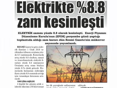ELEKTRİKTE,% 8.8 ZAM KESİNLEŞTİ (DÜZCE POSTASI)
