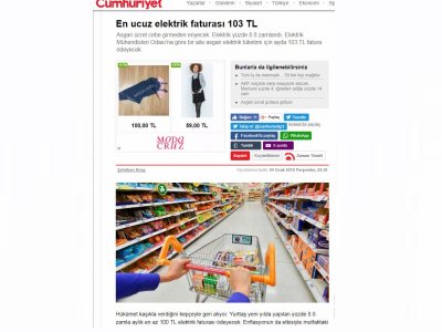 EN UCUZ ELEKTRİK FATURASI 103 TL (CUMHURİYET.COM.TR)
