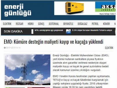EMO: KÖMÜRE DESTEĞİN MALİYETİ KAYIP VE KAÇAĞA YÜKLENDİ (ENERJİGUNLUGU.NET)