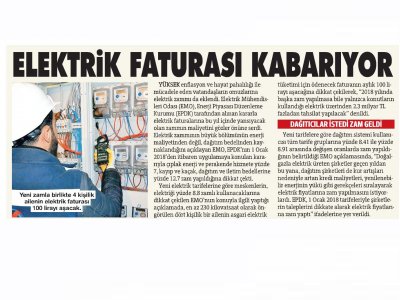 ELEKTRİK FATURASI KABARIYOR (SÖZCÜ)