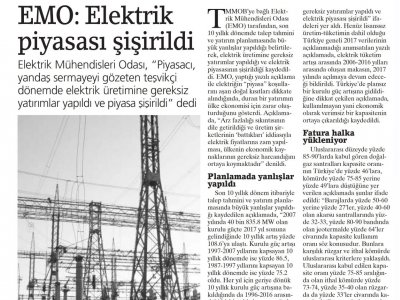 EMO: ELEKTRİK PİYASASI ŞİŞİRİLDİ (BİRGÜN)