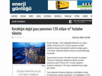 KURAKLIĞIN DOĞAL GAZA YANSIMASI 1.55 MİLYAR M³ FAZLADAN TÜKETİM (ENERJİGUNLUGU.NET)