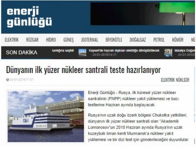 DÜNYANIN İLK YÜZER NÜKLEER SANTRALİ TESTE HAZIRLANIYOR (ENERJİGUNLUGU.NET)