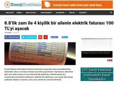8.8’LİK ZAM İLE 4 KİŞİLİK BİR AİLENİN ELEKTRİK FATURASI 100 TL’Yİ AŞACAK (ENERJİENSTİTUSU.COM)