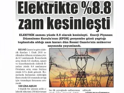 ELEKTRİKTE,% 8.8 ZAM KESİNLEŞTİ (DÜZCE POSTASI)
