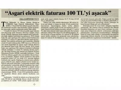 “ASGARİ ELEKTRİK FATURASI 100 TL’Yİ AŞACAK” (BAŞKENT GAZETESİ)
