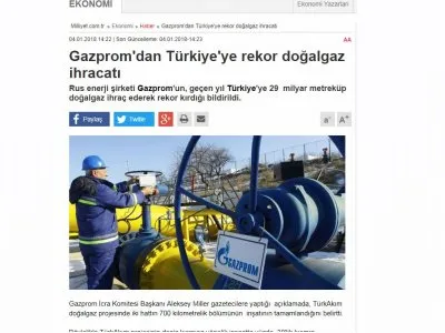 GAZPROM`DAN TÜRKİYE`YE REKOR DOĞALGAZ İHRACATI (MİLLİYET)