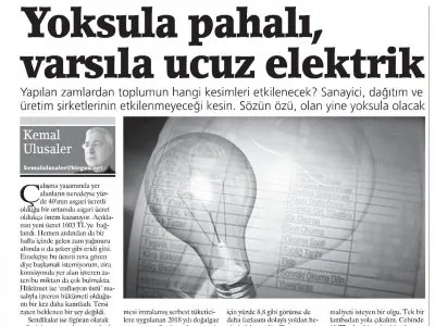 YOKSULA PAHALI, VARSILA UCUZ ELEKTRİK (KEMAL ULUSALER-BİRGÜN)