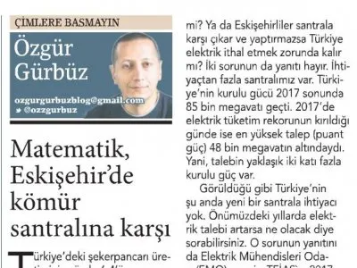 MATEMATİK, ESKİŞEHİR’DE KÖMÜR SANTRALINA KARŞI (ÖZGÜR GÜRBÜZ- BİRGÜN)
