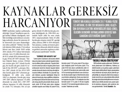 KAYNAKLAR GEREKSİZ HARCANIYOR (YENİ ASYA)
