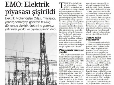 EMO: ELEKTRİK PİYASASI ŞİŞİRİLDİ (BİRGÜN)