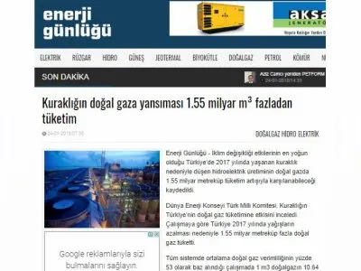 KURAKLIĞIN DOĞAL GAZA YANSIMASI 1.55 MİLYAR M³ FAZLADAN TÜKETİM (ENERJİGUNLUGU.NET)