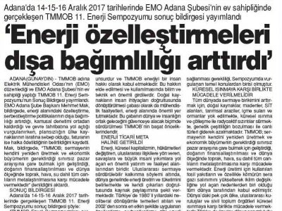 `ENERJİ ÖZELLEŞTİRMELERİ DIŞA BAĞIMLILIĞI ARTTIRDI` (GÜNAYDIN ADANA)